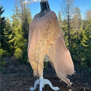 Fancy beach cover up, beige and gold with lace detailing